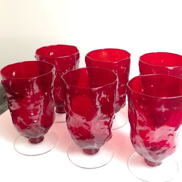 Vintage Other - Vintage | 6 Scarlet Footed Gobelts Clear Base